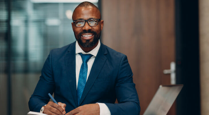 A financial advisor meeting new clients.