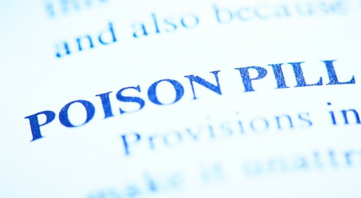 A poison pill allows a company to avoid a hostile takeover via stock purchase. It lets shareholders buy stock at a cheaper price in an effort to dilute it.