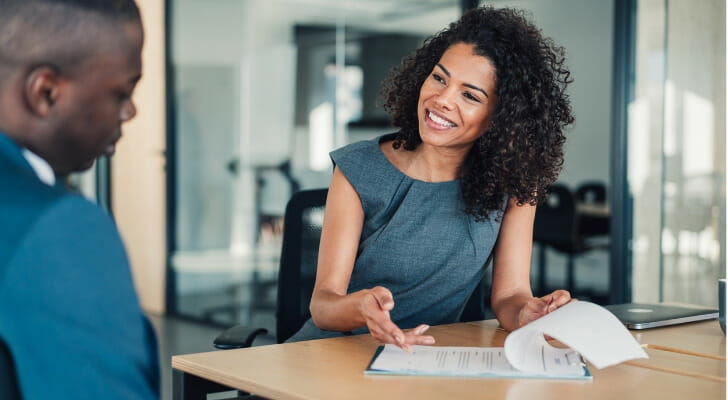 A client meeting with a bank financial advisor.