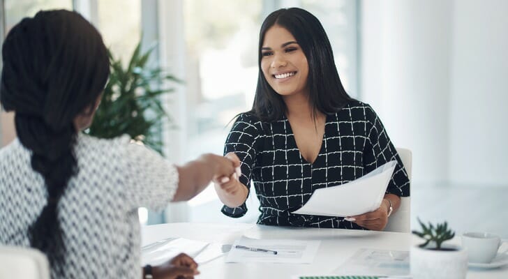 A financial advisor meeting with a client.