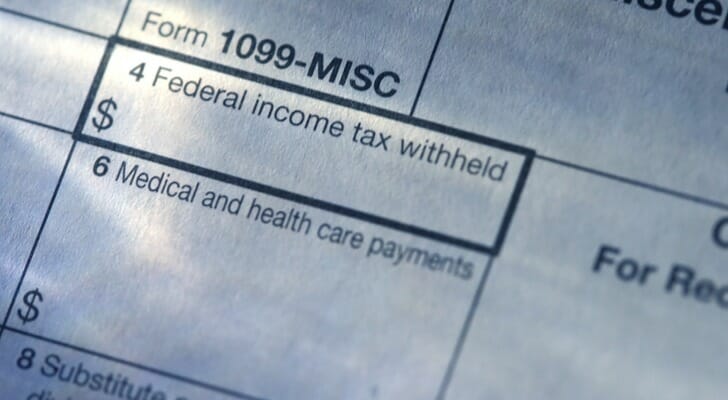A closeup of a 1099 tax form.