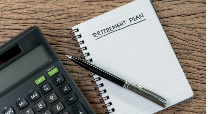 A notebook reading "retirement plan."