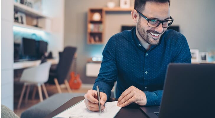 A taxpayer reviewing their tax refund.