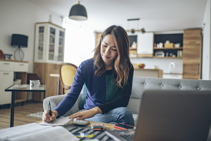 A woman researching dependent-care benefits.