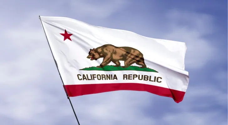 Closeup of the California state flag.