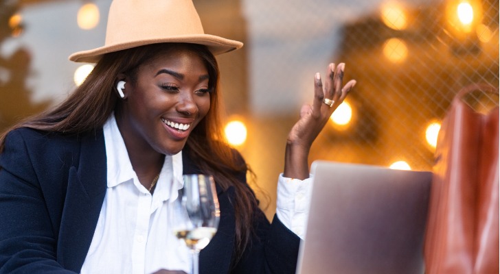 A woman reviewing her finances.
