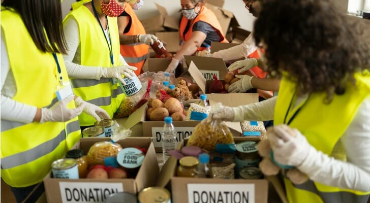 Collecting food for donations