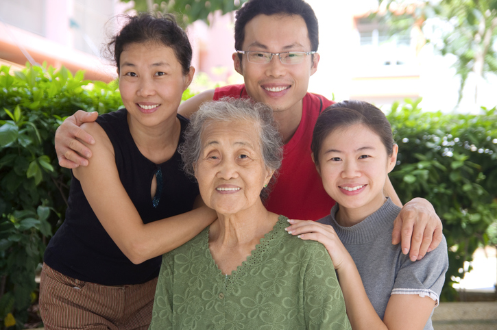 A grandmother with her grandchildren.