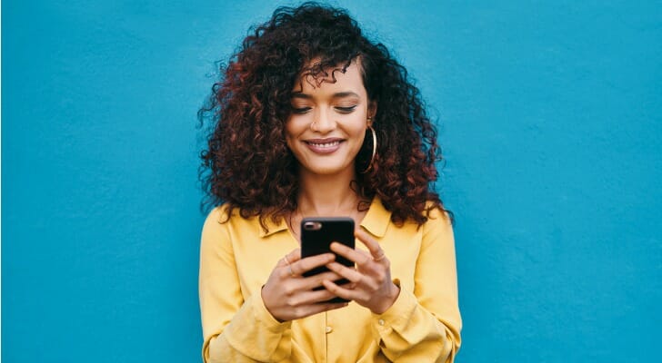A woman on her mobile phone.