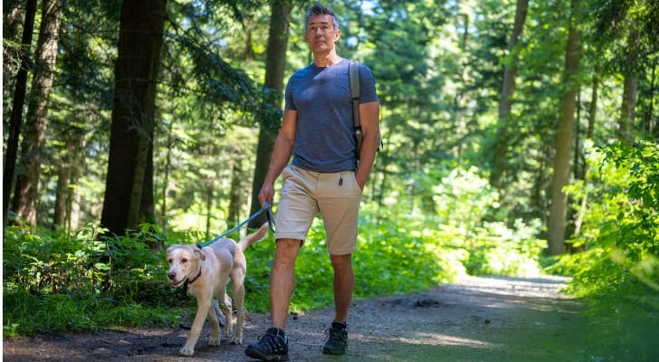 A 45-year-old man enjoying his retirement, having retired with $3 million.