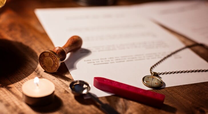 Legal documents with notary public stamp