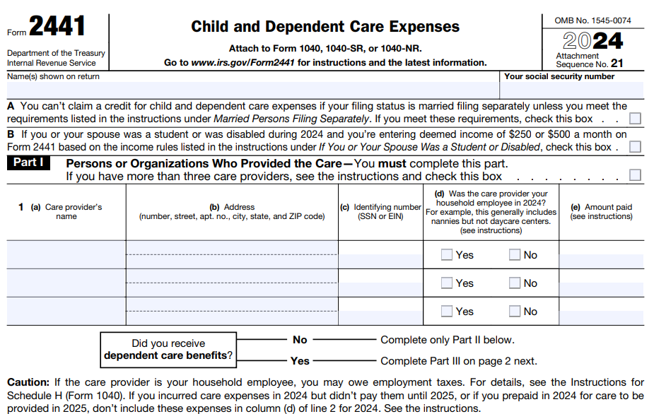 Form 2441 Part I
