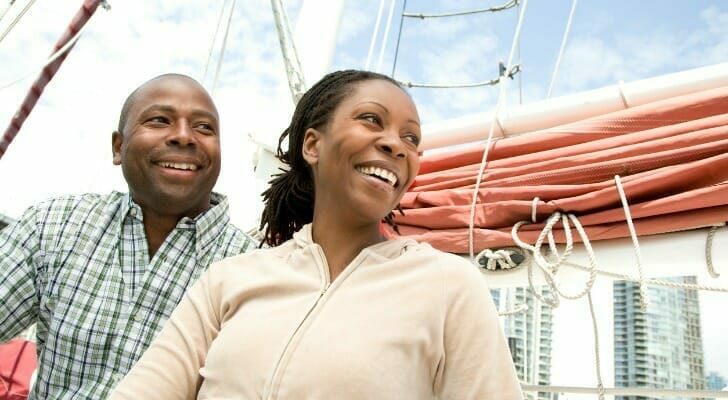 A husband and wife, enjoying retirement at 40 with $3 million.