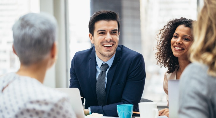 Financial advisors in sales training session