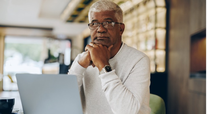 A business owner reviews his finances.