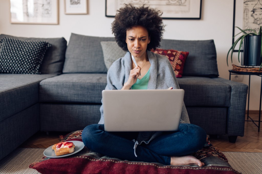 Woman analyzing her finances