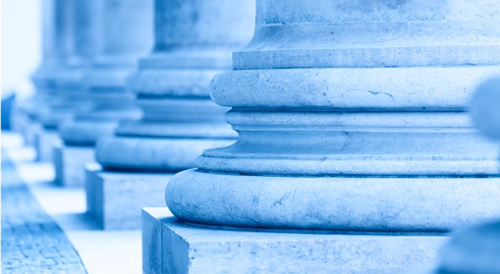 Columns that represent the power and authority of the SEC and the federal government.