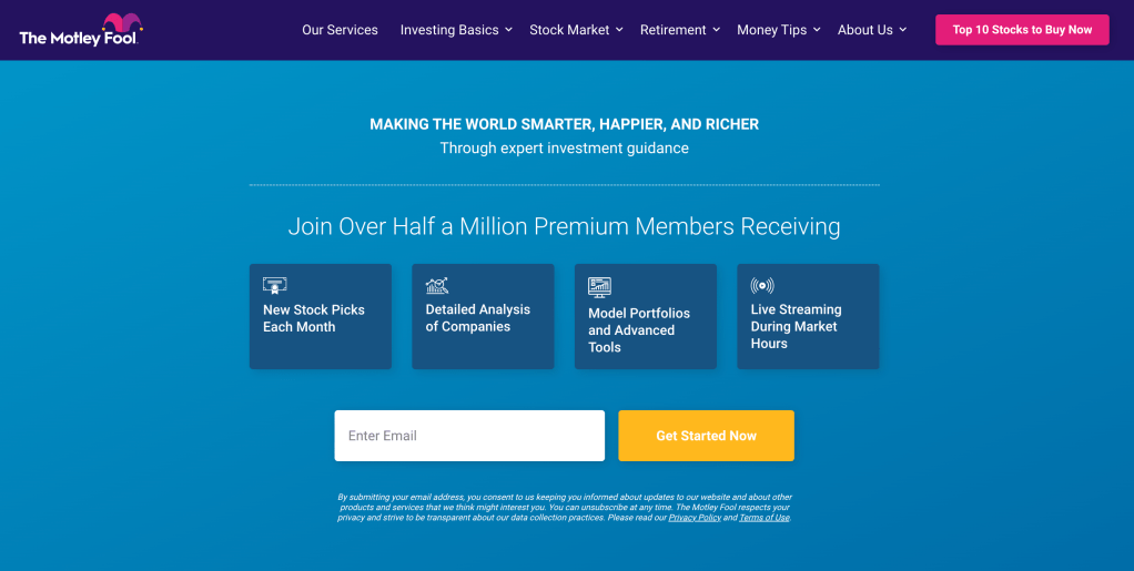Motley Fool homepage.