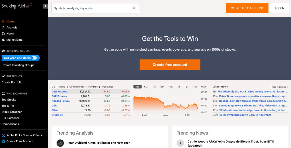 SeekingAlpha homepage.