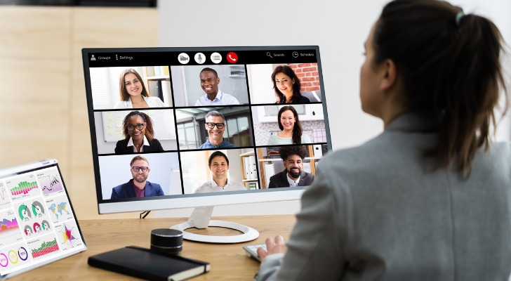 A financial advisor shares financial literacy materials on a webinar.