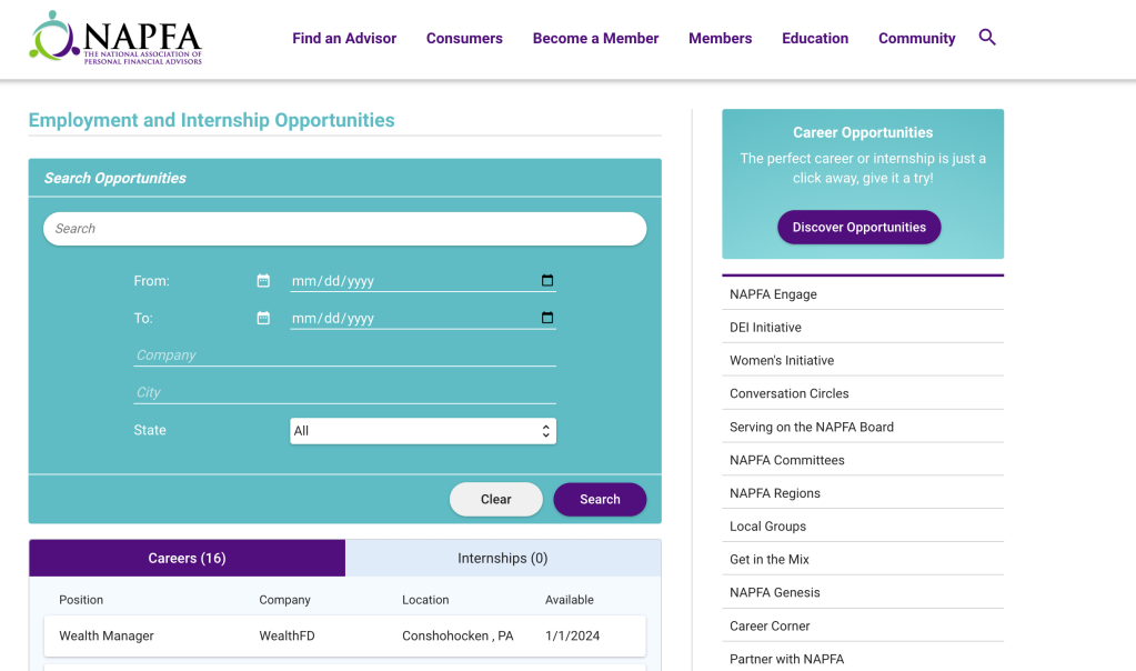 Where to Find Financial Planning Jobs: National Association of Personal Financial Advisors (NAPFA) Job Board