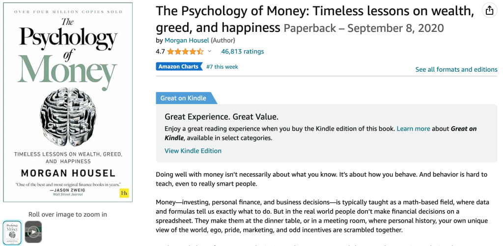 Books for Stock Traders: “The Psychology of Money: Timeless Lessons on Wealth, Greed and Happiness” by Morgan Housel