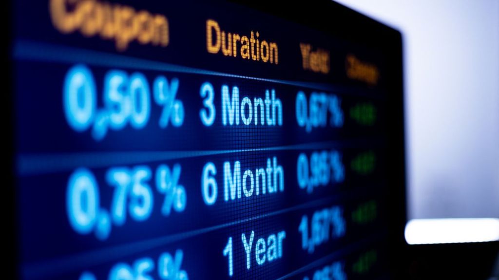 Screen lists the coupon rate and durations of various government securities.