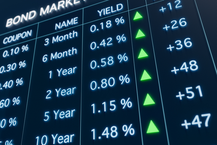 A screen shows interest rates of the bond market.