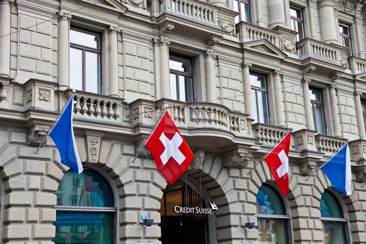 Closeup of the Credit Suisse at Paradeplatz.