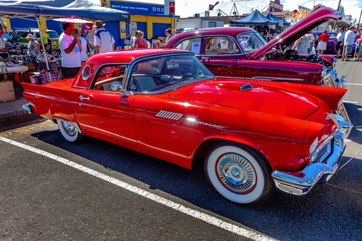 A 1957 Ford Thunderbird at a classic car festival.