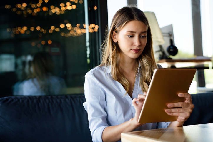 A woman reviewing her financial plan.