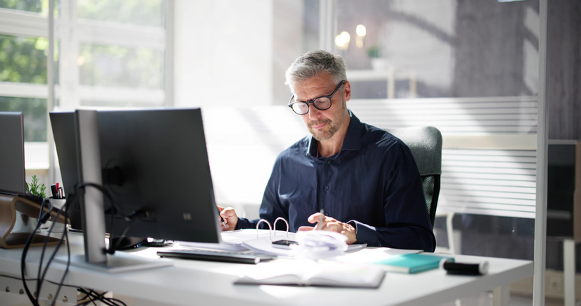 An employee reviewing health benefits.