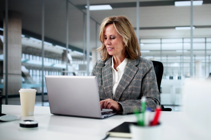 A woman reviewing her retirement plan.