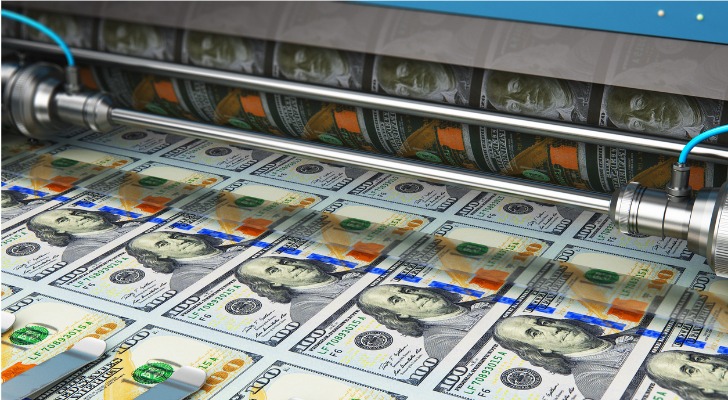 $100 bills being printed.