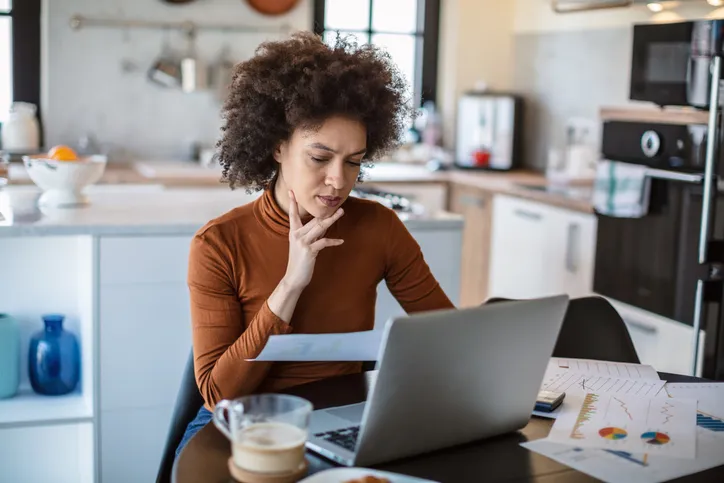 A woman reviews her retirement plan.