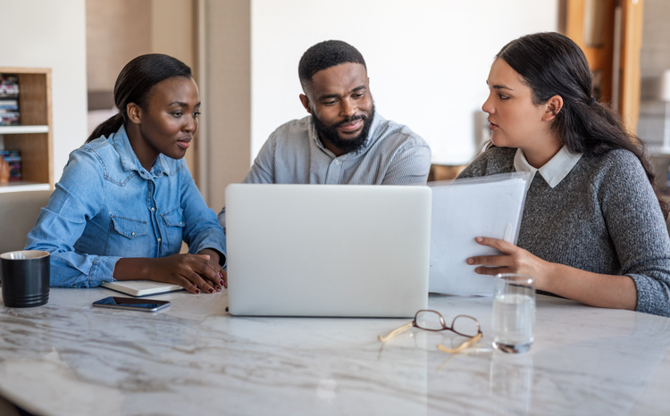 Business partners discussing a small business plan.