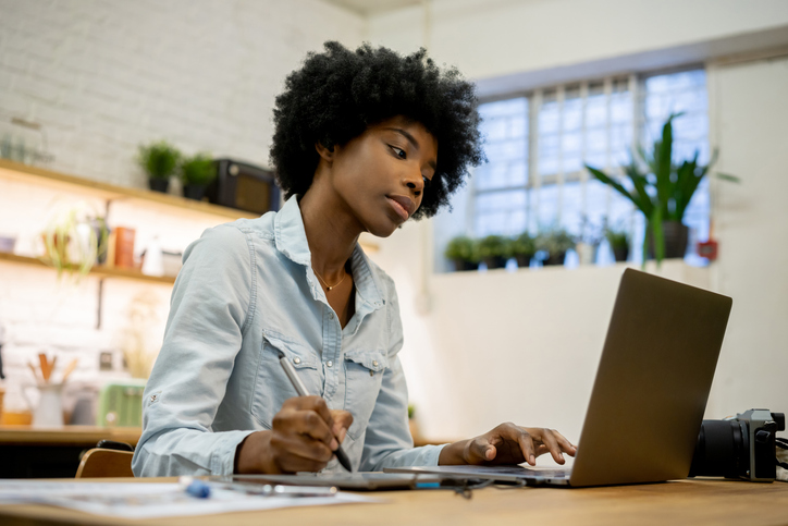 An investor reviewing her investment portfolio.