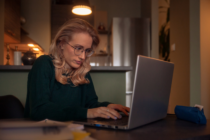 A woman researching how annuities work.