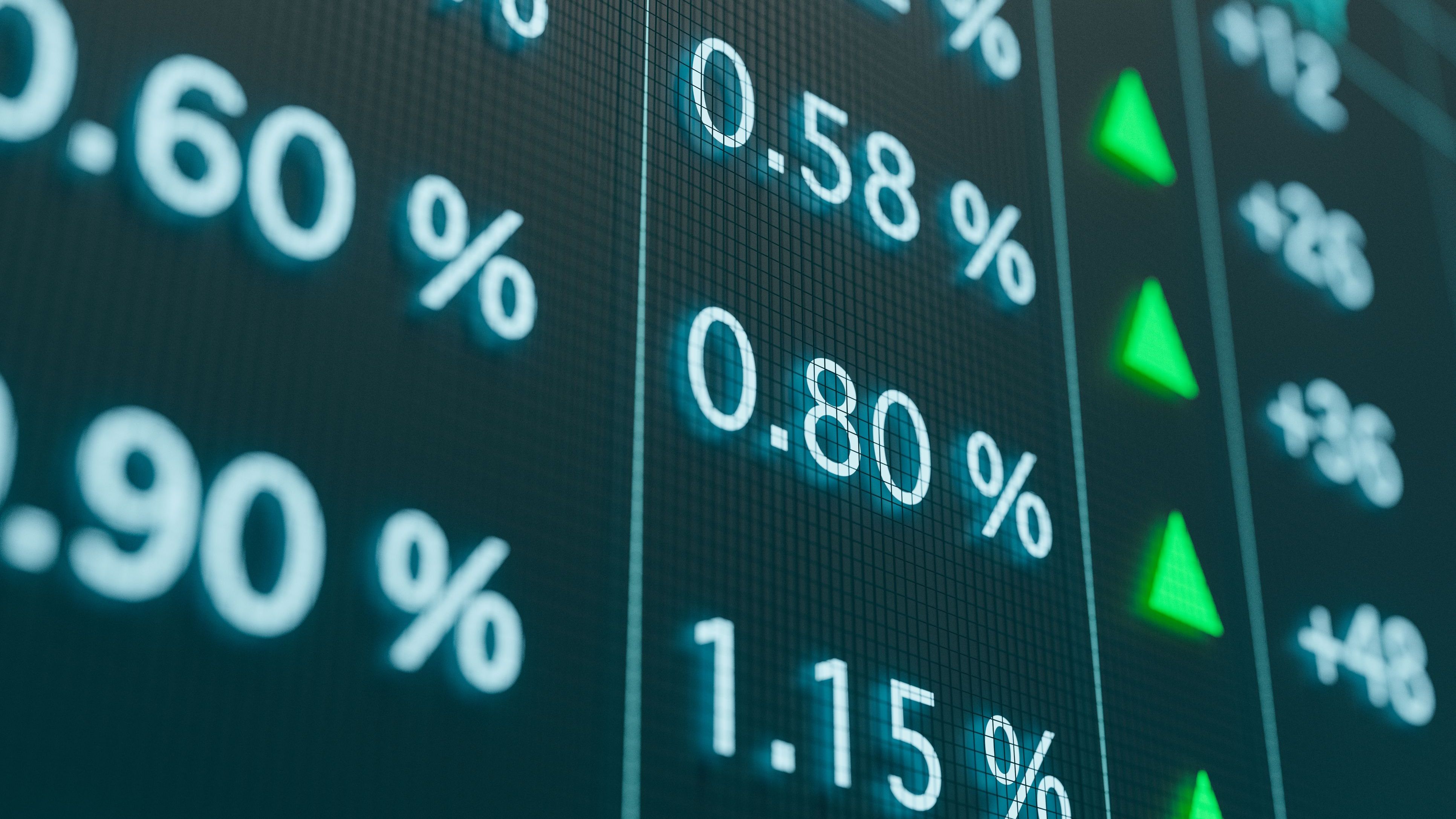 Bond rates and yields are shown on a digital display board.