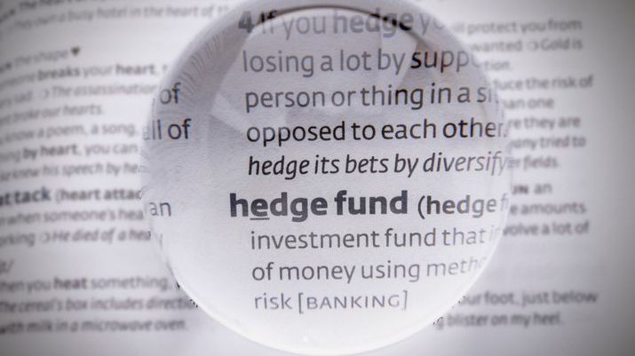 A closeup of a dictionary entry for the term "hedge fund."