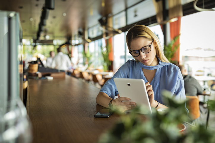 An investor reviewing her investment portfolio.