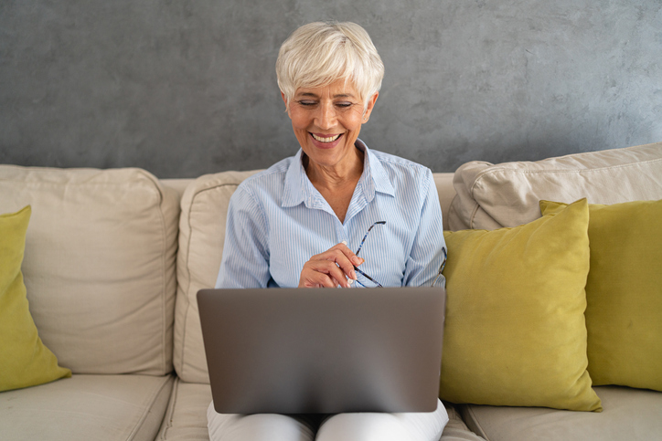 A senior reviewing her retirement plan.