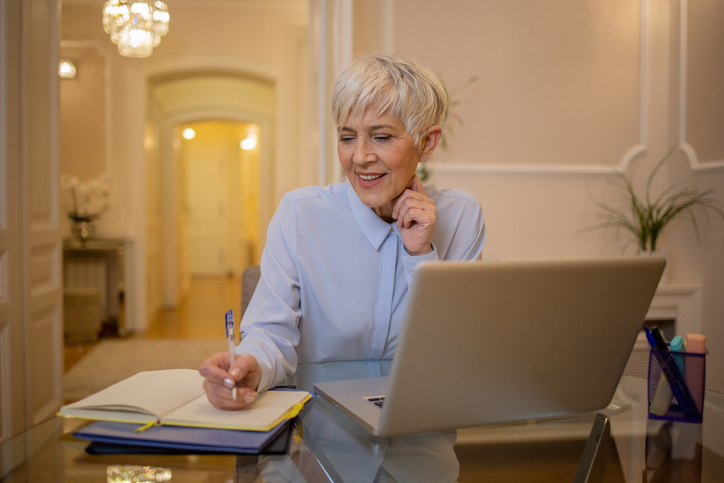 A woman reviewing her retirement plan.