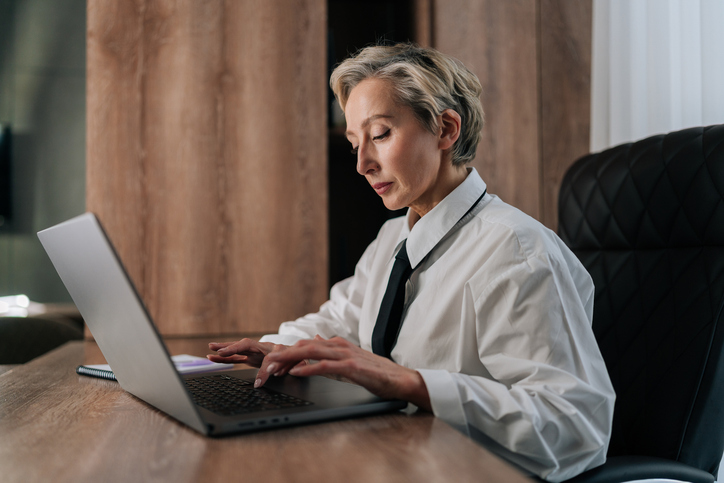 A woman reviewing her retirement plan.
