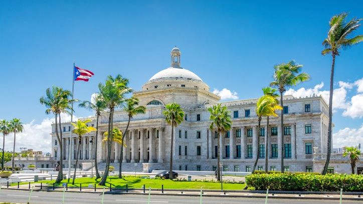 The Puerto Rico Capitol building in San Juan on a sunny day.