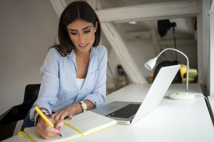 An investor reviewing her investment portfolio.