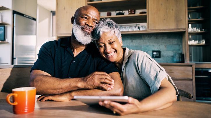 A senior couple is happy with their plan for retirement.