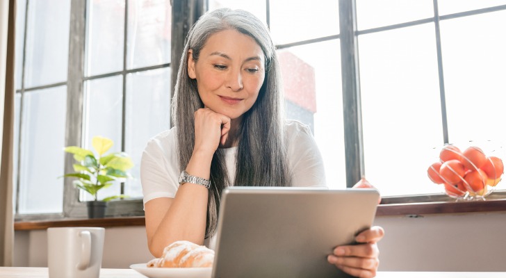 A woman reviewing her retirement plan.