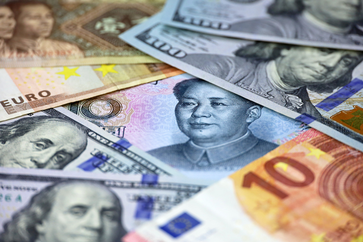 US dollars, Chinese yuan and Euro banknotes