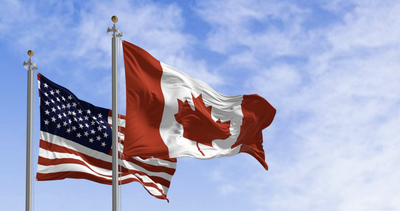 National flags for the U.S. and Canada.